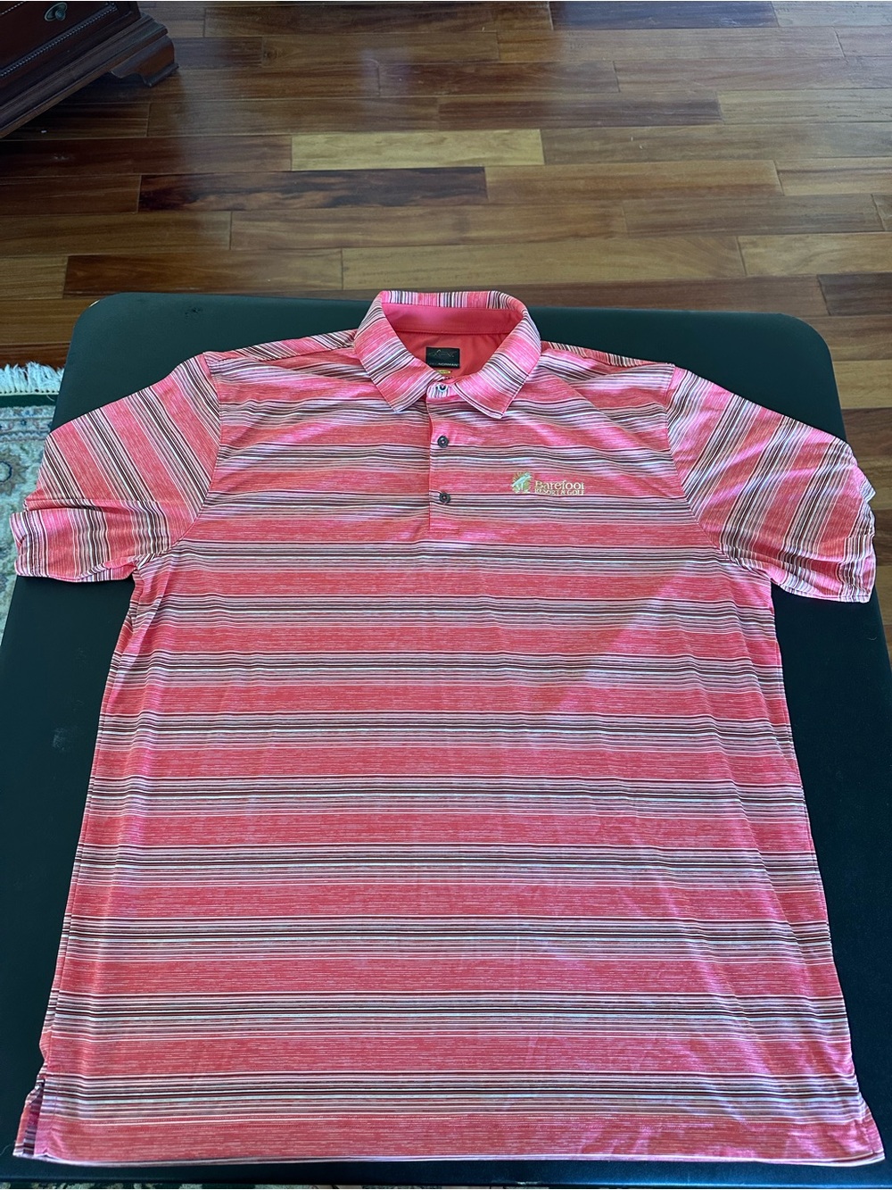 Greg Norman Men's Striped Performance Polo Coral Grey Size 2XL